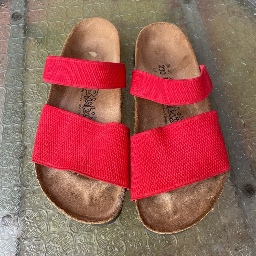 Birkenstock Birki’s Red Elastic Strap Sandals Size 5-5.5 (36) Euro - Picture 2 of 9